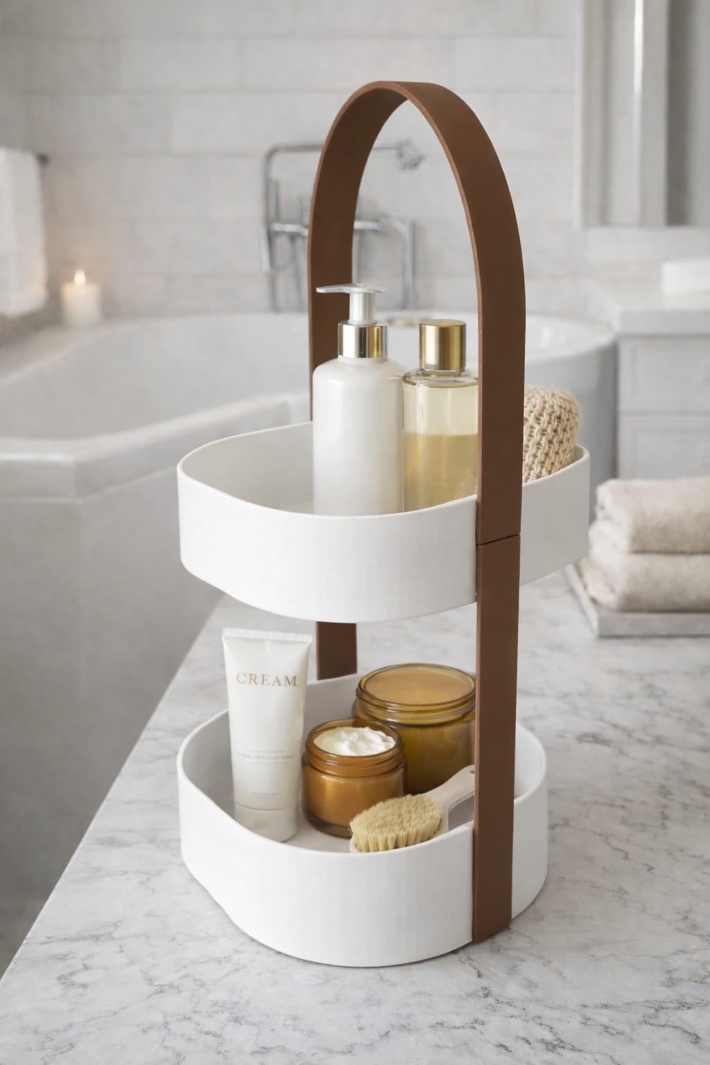 İskandinav Tasarım 2 Katlı Banyo ve Makyaj Organizeri - 3D Baskı Minimalist Düzenleyici