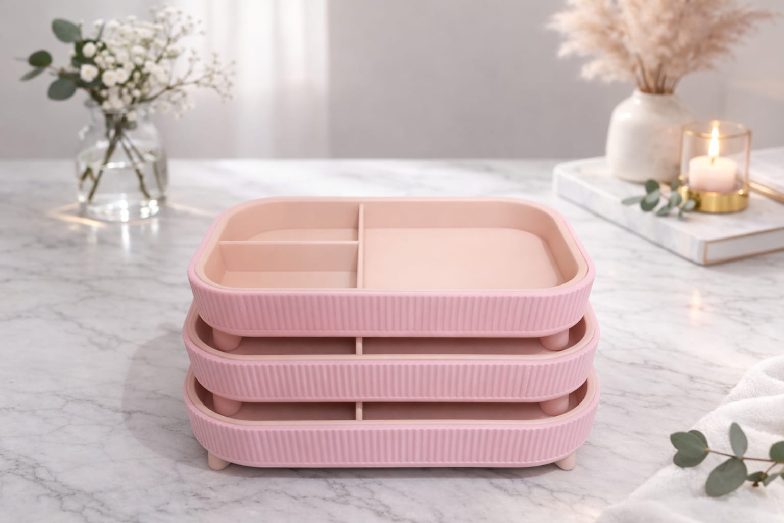 3'lü Modern Takı ve Aksesuar Organizer Seti - Özel Dokulu 3D Tasarım